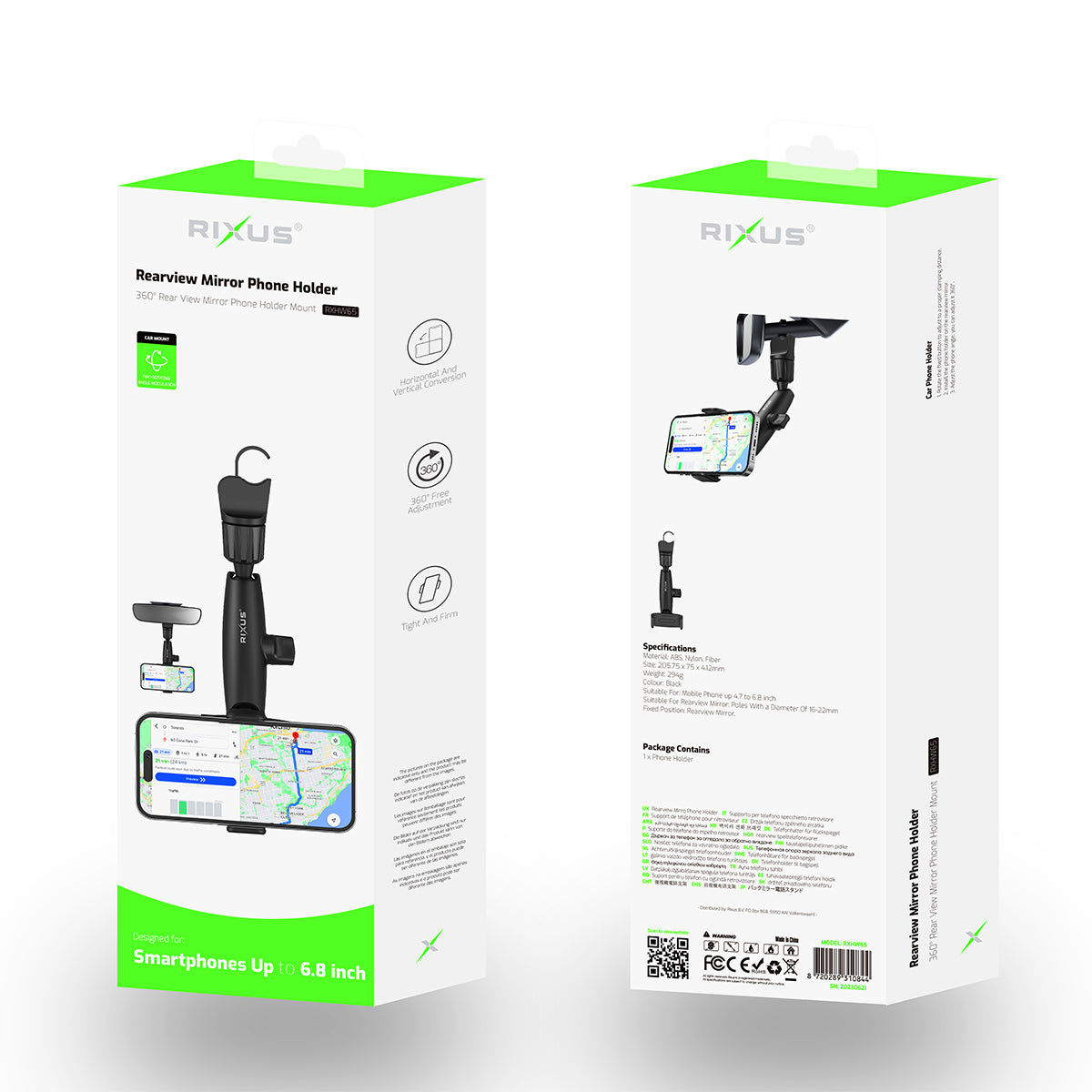 Rixus RXHW65 360° Rear View Mirror Phone Holder Mount