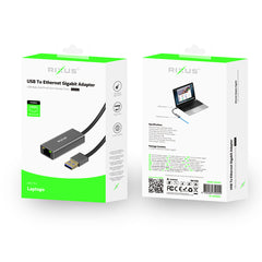 Rixus RXEA02 USB 3.0 Gigabit-Netzwerkkarte USB zu RJ45 Adapter Grau