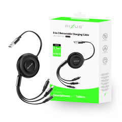 Rixus RXUC25 Multi-Ladekabel 3-in-1 einziehbar schnellladefähig