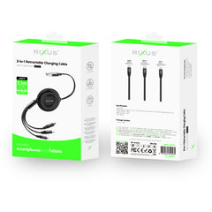 Rixus RXUC25 Multi-Ladekabel 3-in-1 einziehbar schnellladefähig