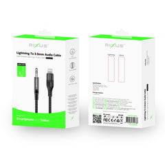 Rixus RXMU35L AUX-zu-Lightning geflochtenes Audio-Kabel 120 CM