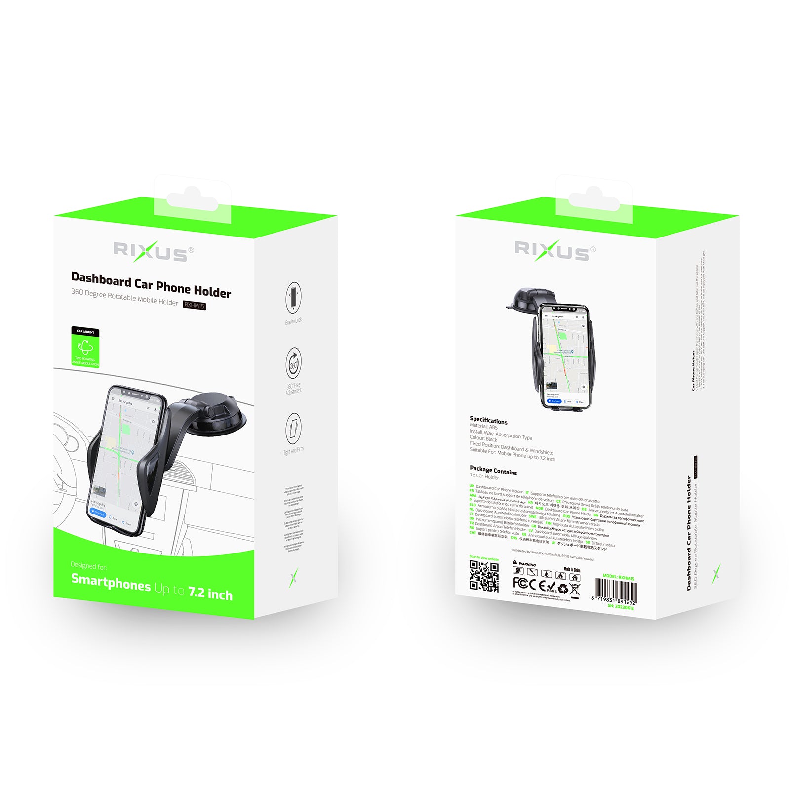 Rixus RXHM15 Adjustable Smartphone Holder With Suction Cup