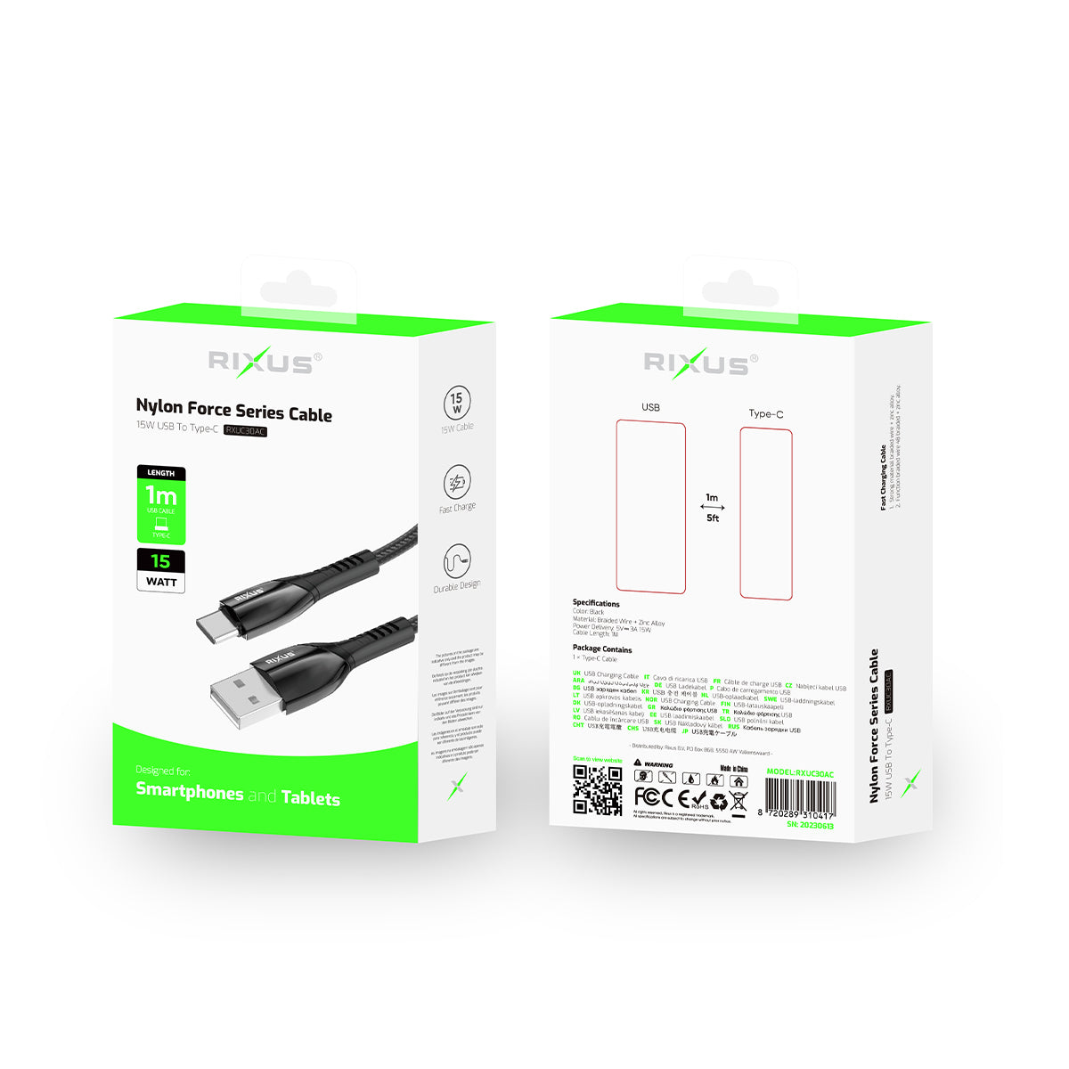 Rixus RXUC30AC Alloy USB To USB-C Data Cable Metal