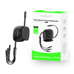 Rixus RXUC61 Ausziehbares 3-in-1-Kabel Desktop USB Typ C Schnellladegerät