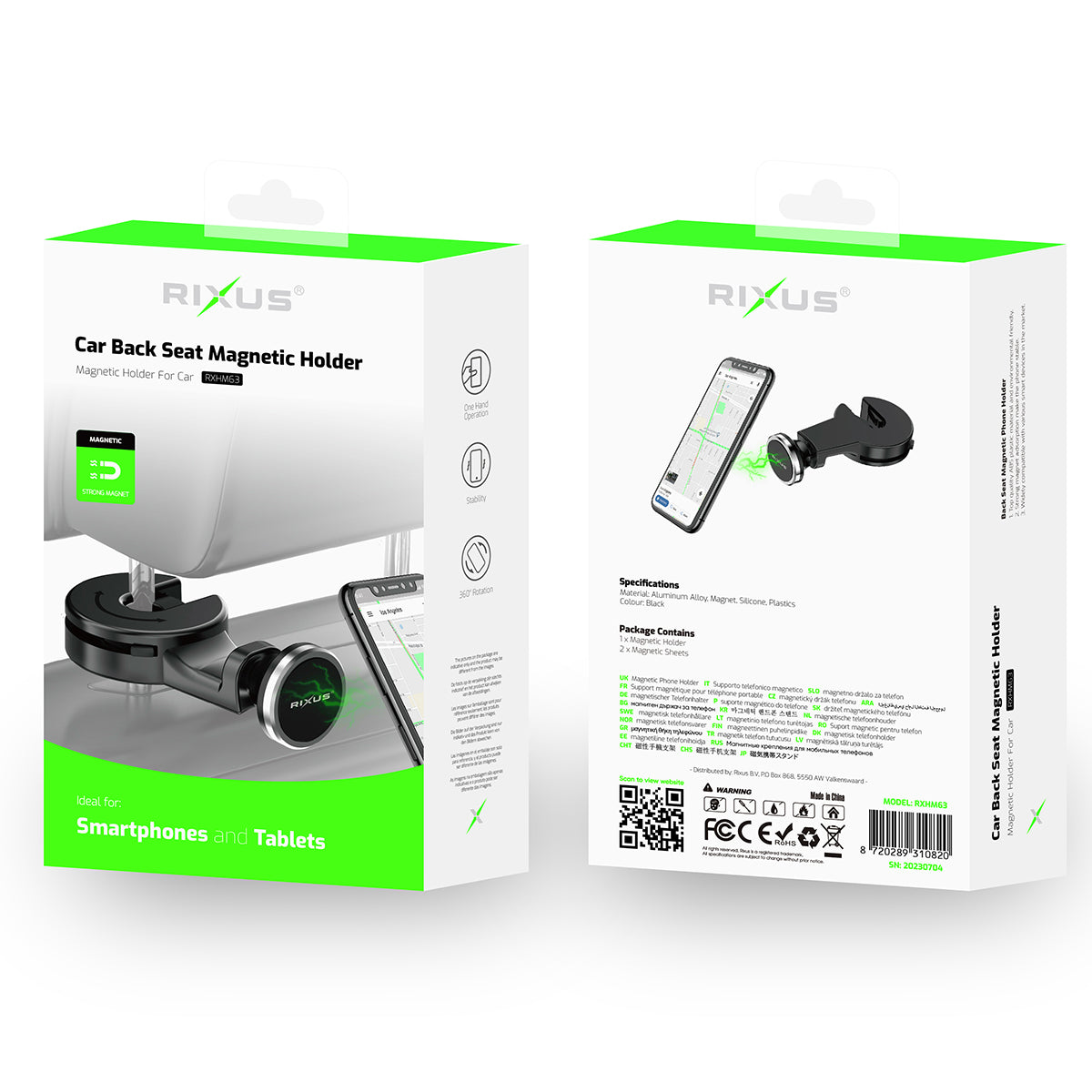 Rixus RXHM63 Backseat Headrest Magnetic Car Mount Holder