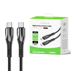 Rixus RXUC37C Schnellladekabel USB-C auf USB-C Geflochtenes Nylon