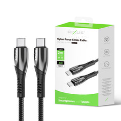 Rixus RXUC38C Schnellladekabel USB-C auf USB-C Geflochtenes Nylon