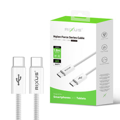 Rixus RXUC08C Fast Charging Cable USB-C To USB-C Cable Braided Nylon