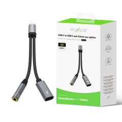 Rixus RXMU72 USB-C auf USB-C und 3,5 mm Klinke Splitter 15 cm