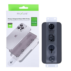 Rixus Blickschutz Panzerglas mit Montagerahmen für Apple iPhone 15 Pro Max