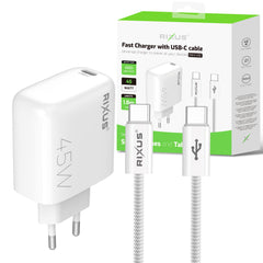 Rixus RXHC45C Schnellladegerät USB-C Kabel 1.8m 45W Weiß