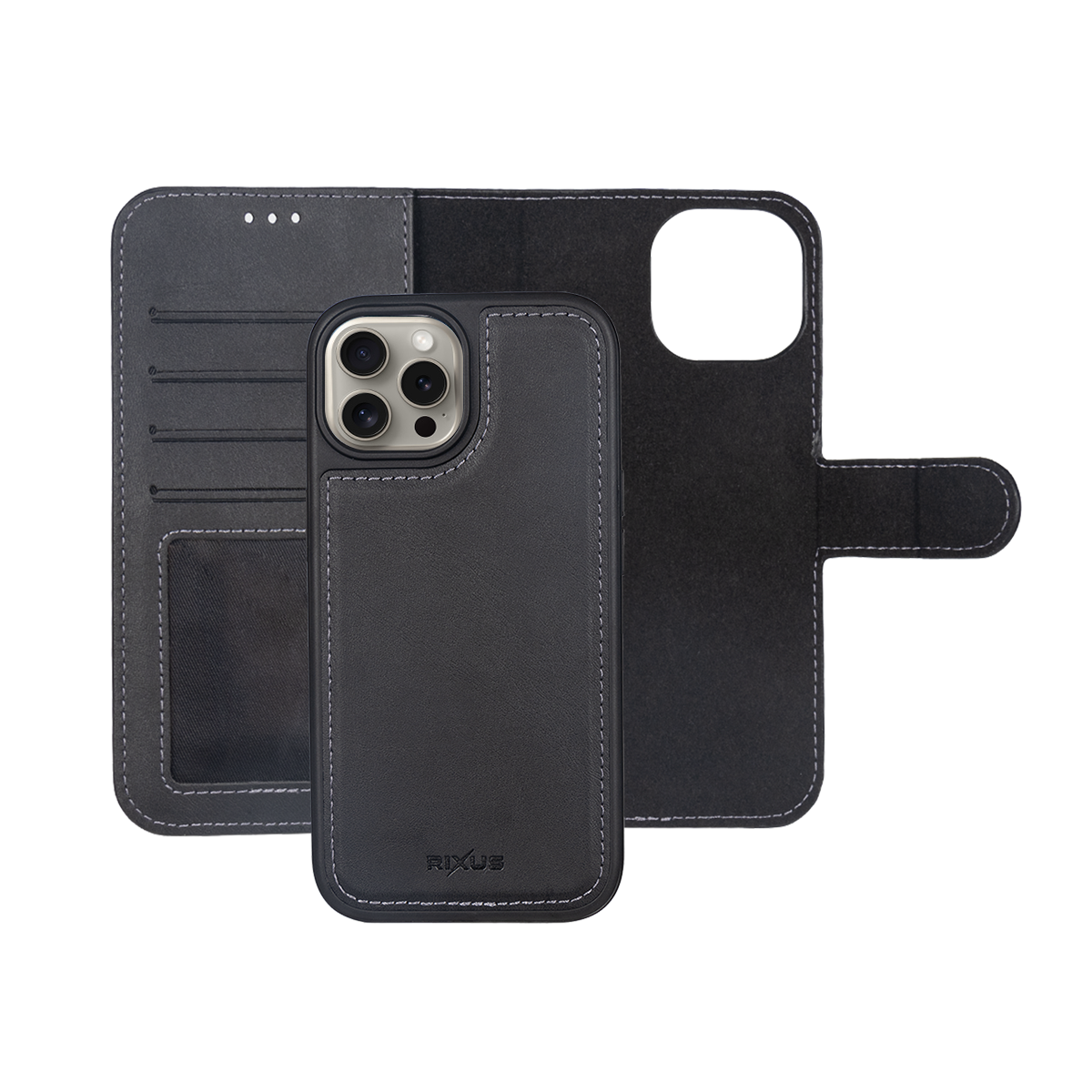 Rixus For iPhone 16 Pro Duo Magnetic Detachable Wallet