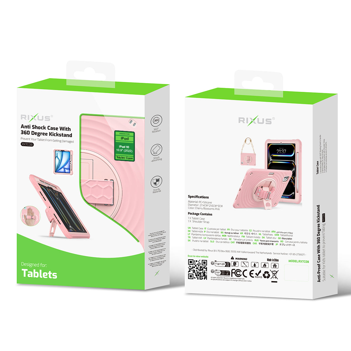 Rixus RXTC08 Anti Shock Case For iPad 10 10.9" (2022) Cherry Blossoms