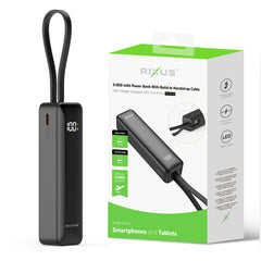 Rixus RXPB03B Powerbank mit Digitalanzeige und integriertem USB-C-Kabel