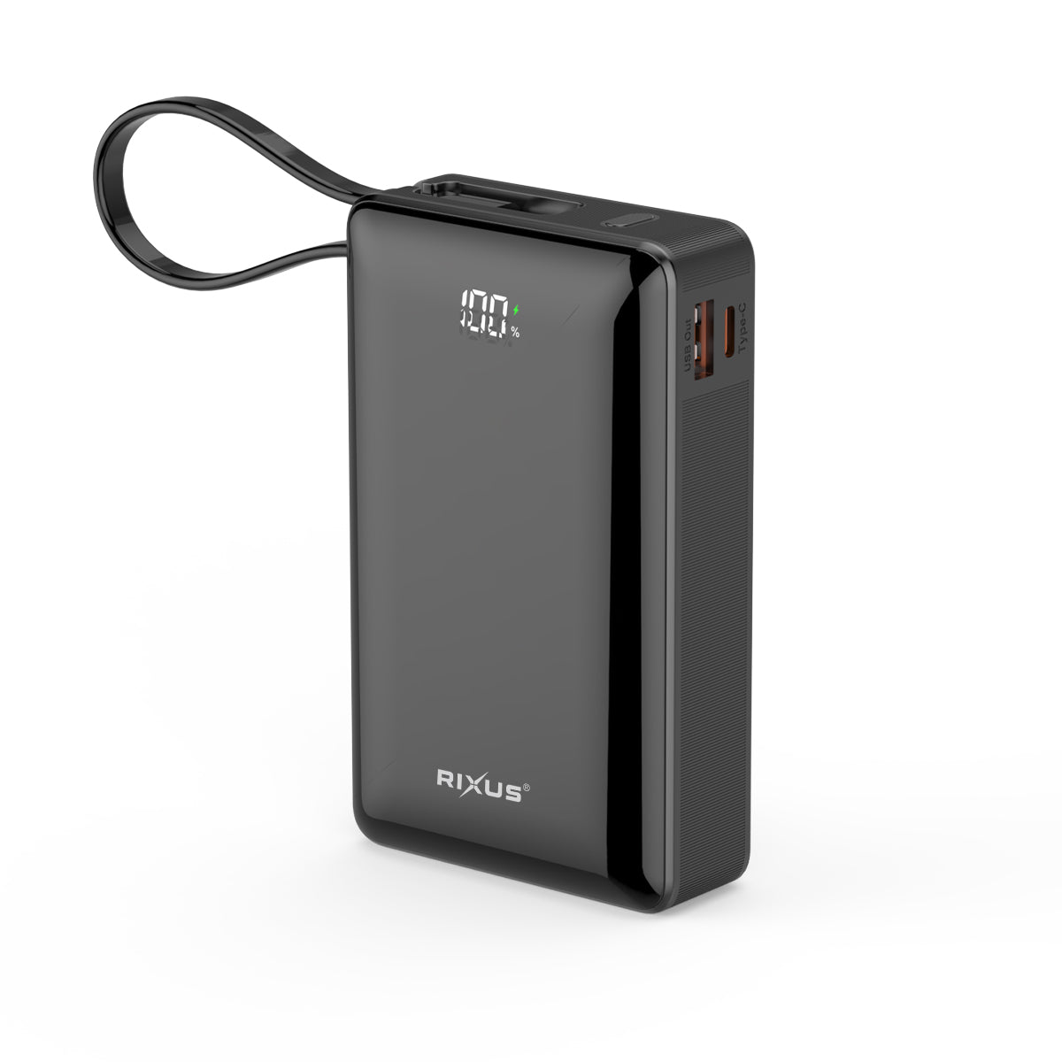Rixus RXPB02B Digital Display Powerbank With USB-C Cable Built-in