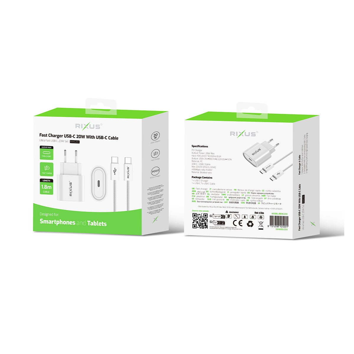 Rixus RXHC20C Fast Charger USB-C To USB-C Cable
