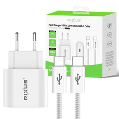 Rixus RXHC20C Schnellladegerät USB-C auf USB-C Kabel