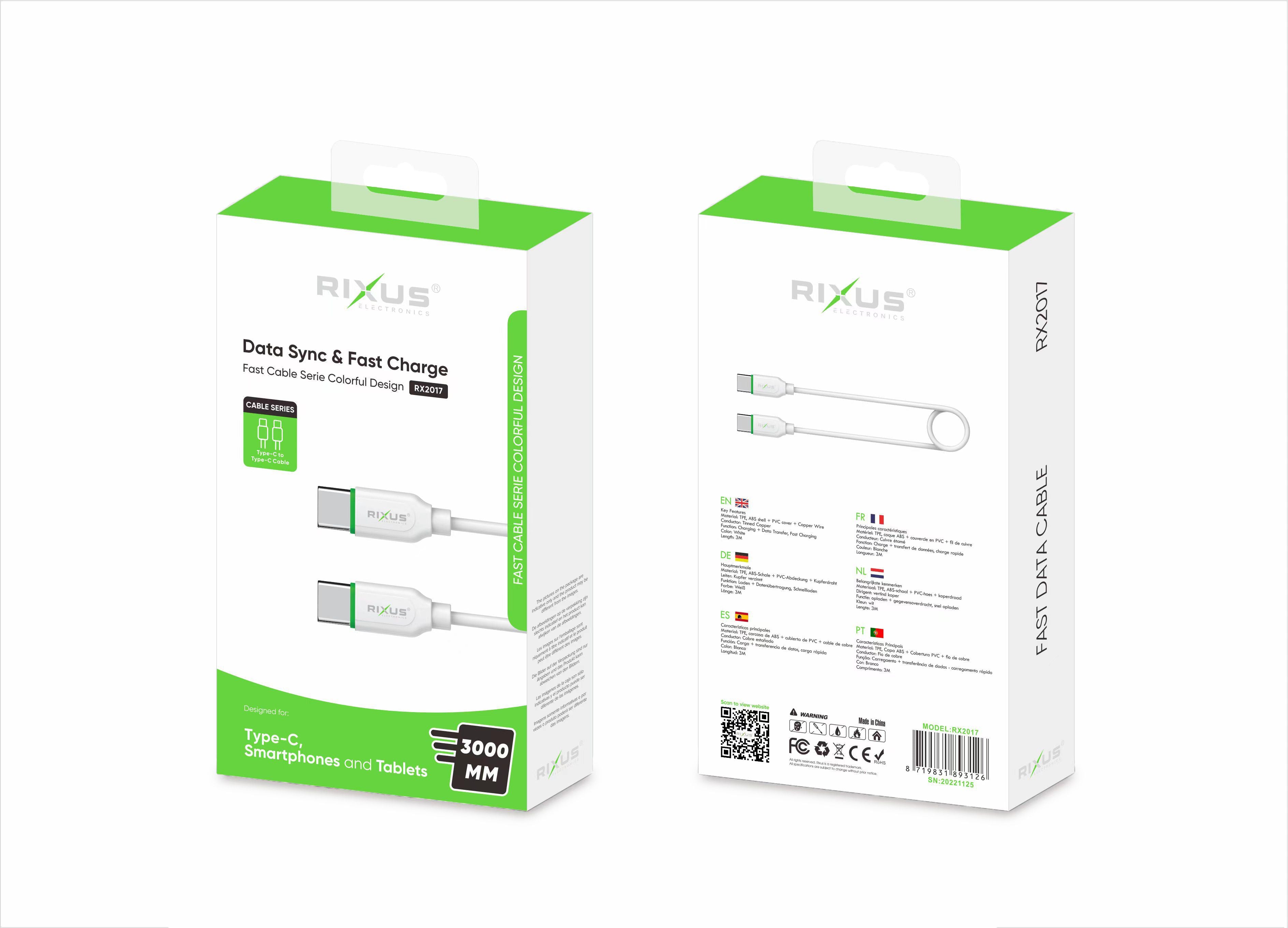 Rixus RX2017 Data Sync And Fast Charge Cable Type-C to Type-C