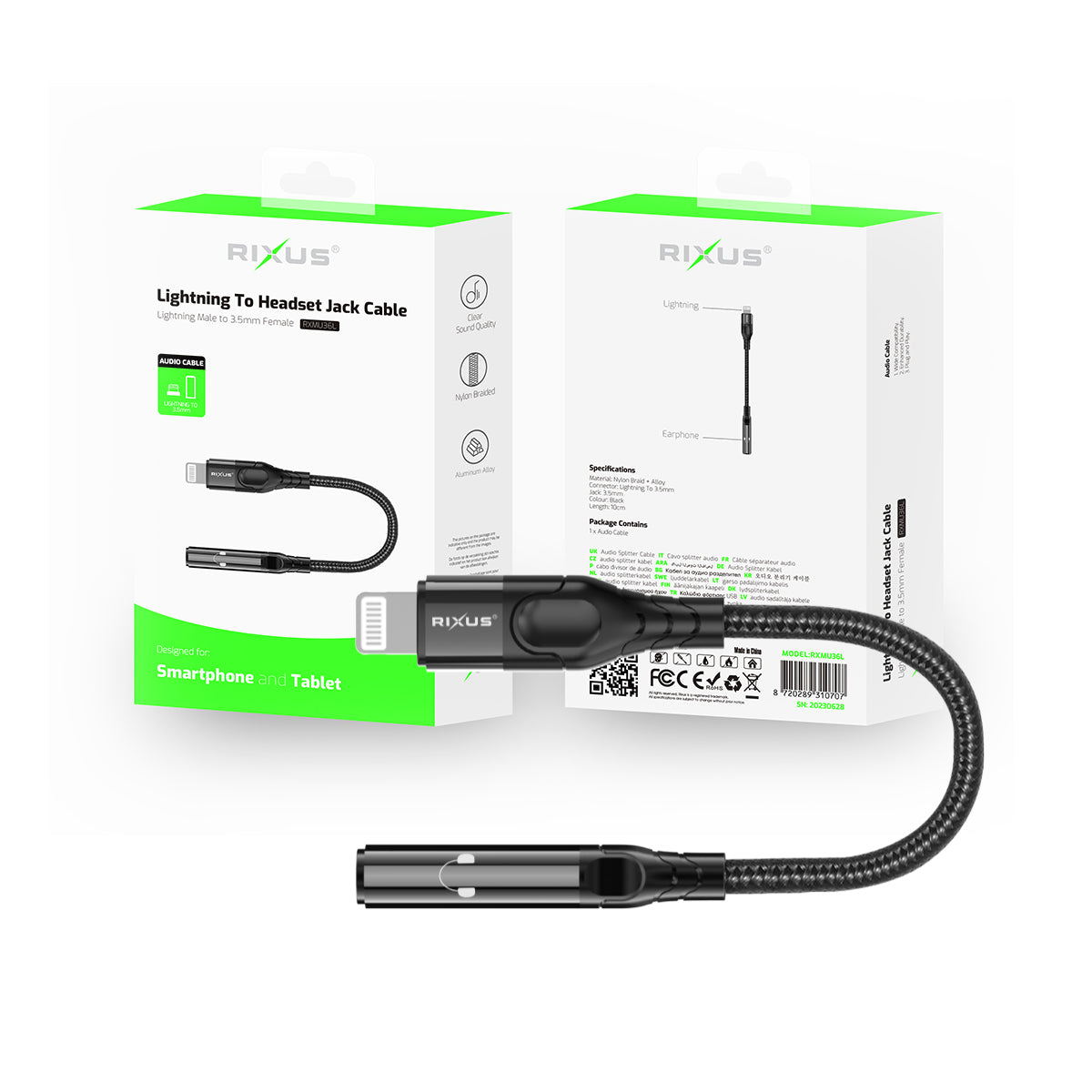 Rixus RXMU36L Lightning to Audio Adapter Female 10cm