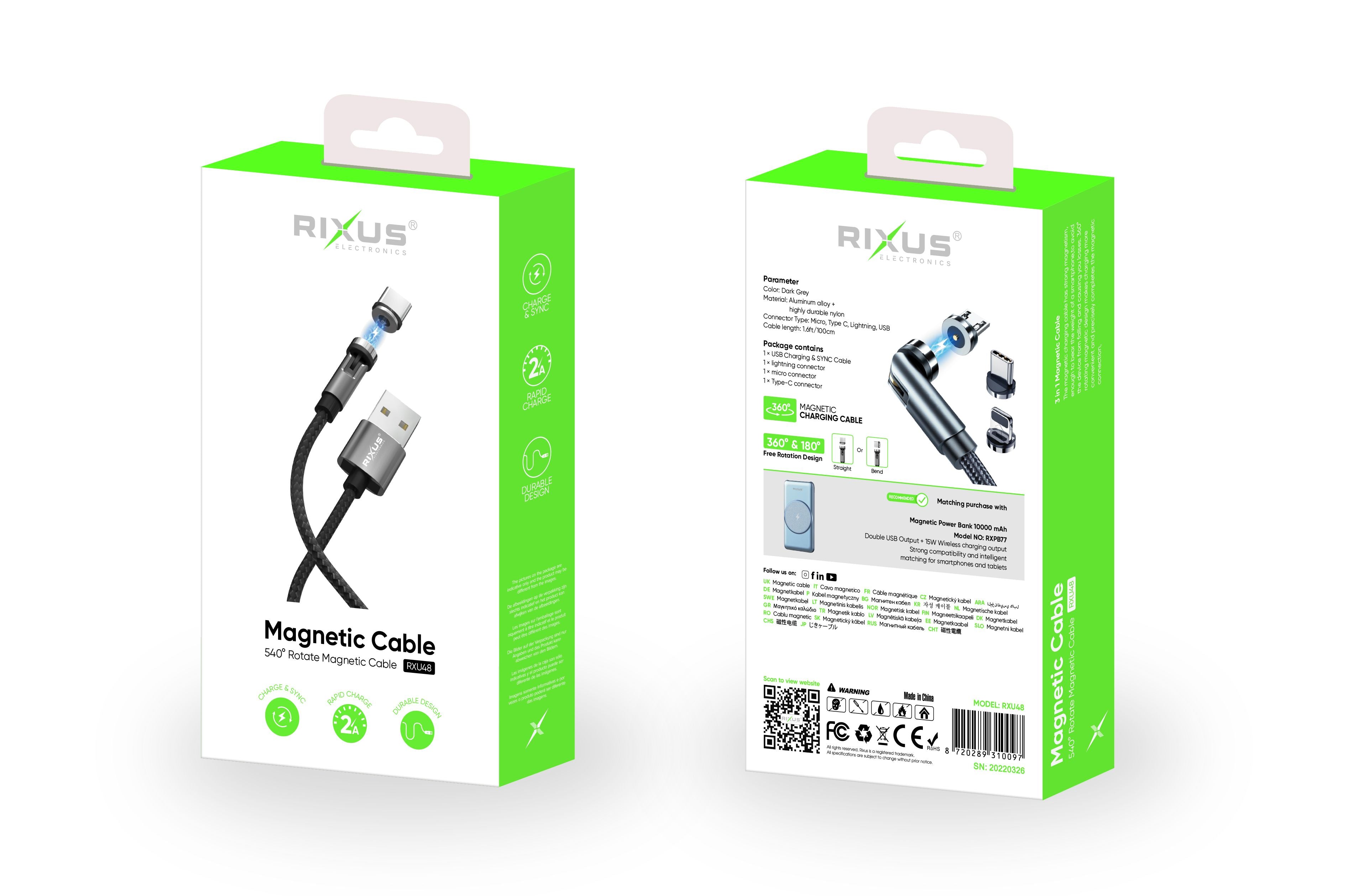Rixus RXU48 Magnetic Cable 3 in 1
