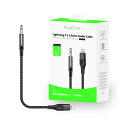 Rixus RXMU35L AUX-zu-Lightning geflochtenes Audio-Kabel 120 CM