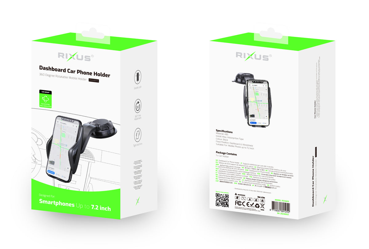 Rixus RXHM15 Adjustable Smartphone Holder With Suction Cup