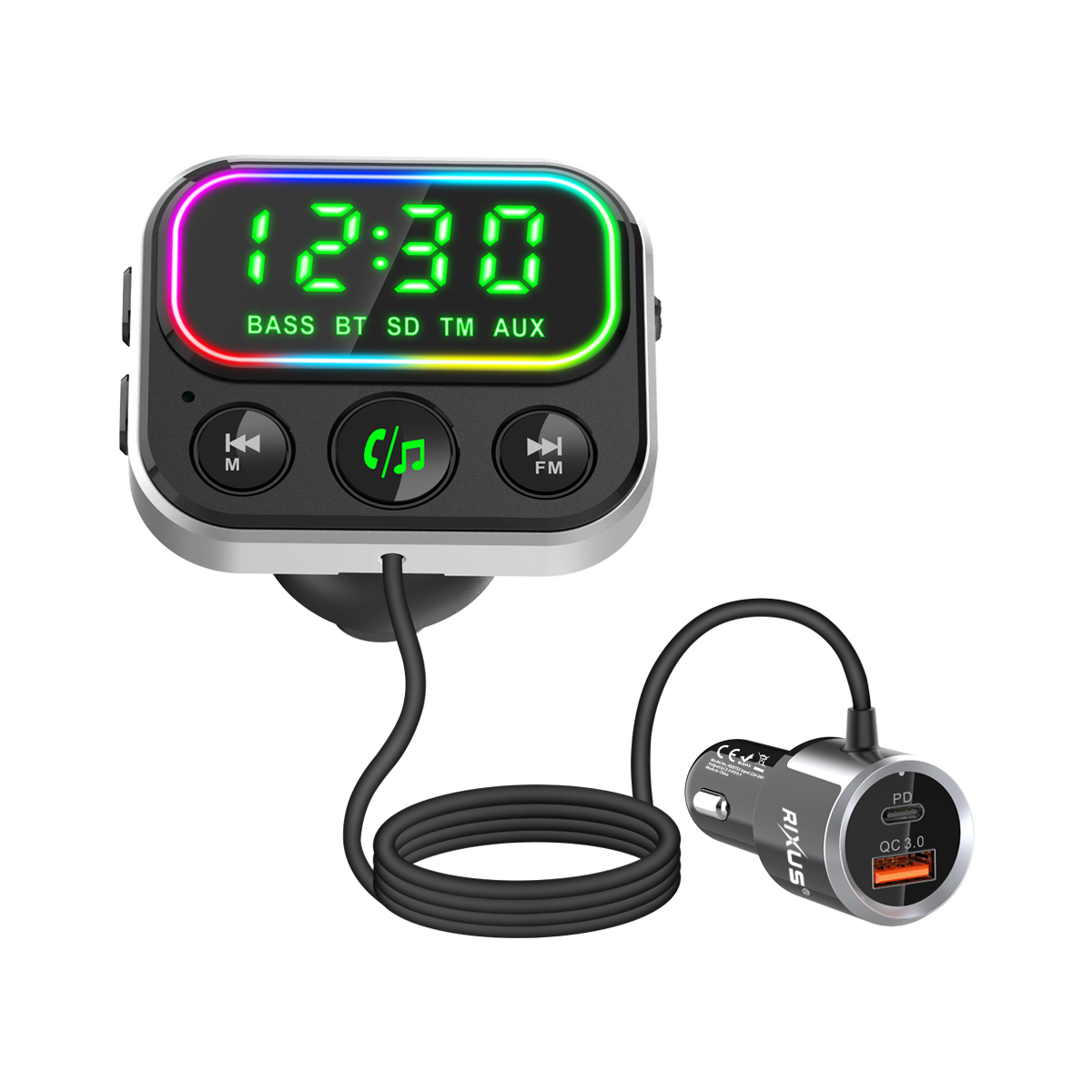Rixus RXBT55 2-in-1 Bluetooth FM Transmitter und Kfz-Adapter
