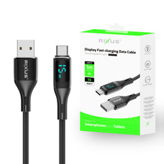Rixus RXUC28AC Geflochtenes USB-zu-USB-C-Kabel mit LED-Anzeige