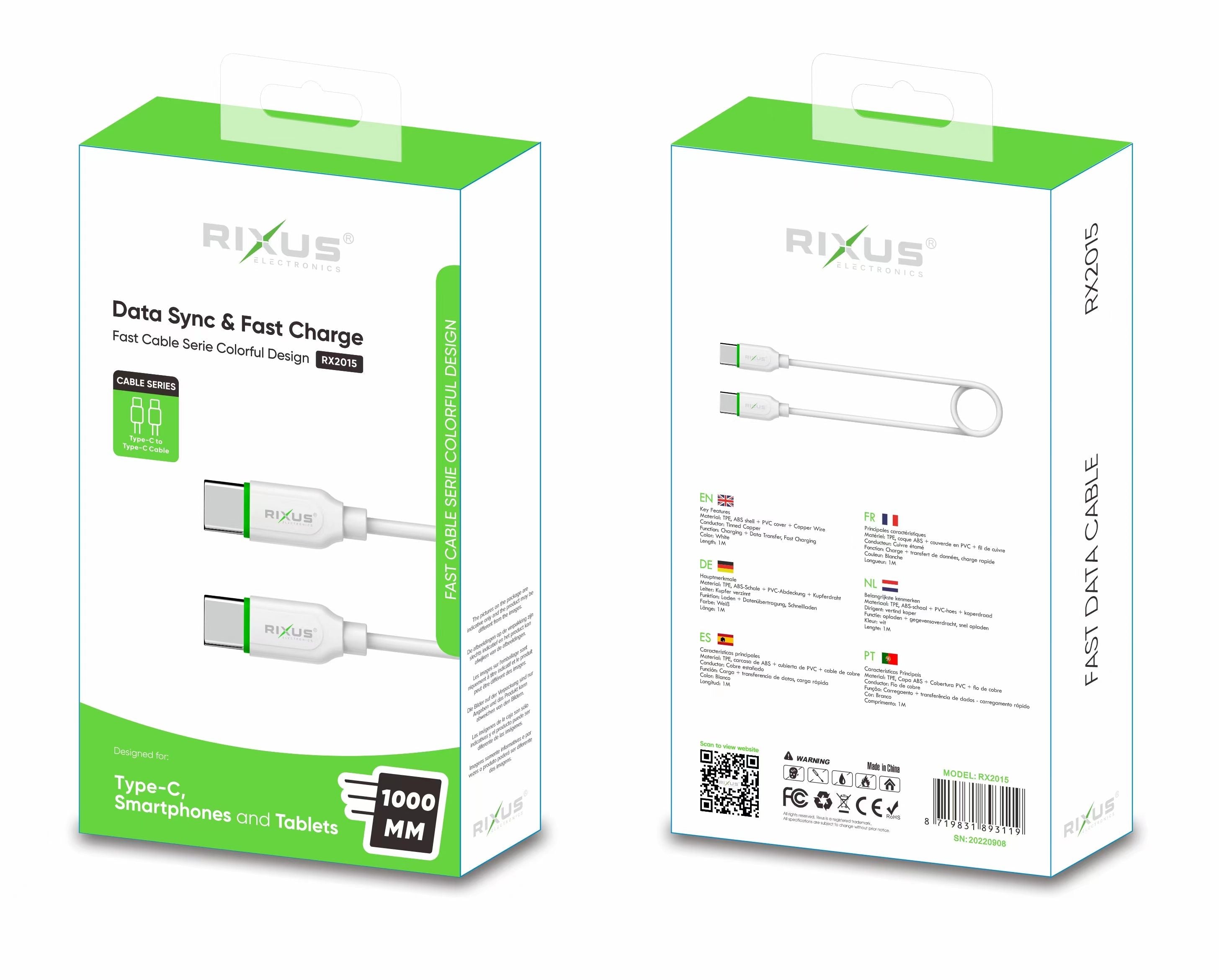 Rixus RX2015 Data Sync And Fast Charge Cable Type-C to Type-C