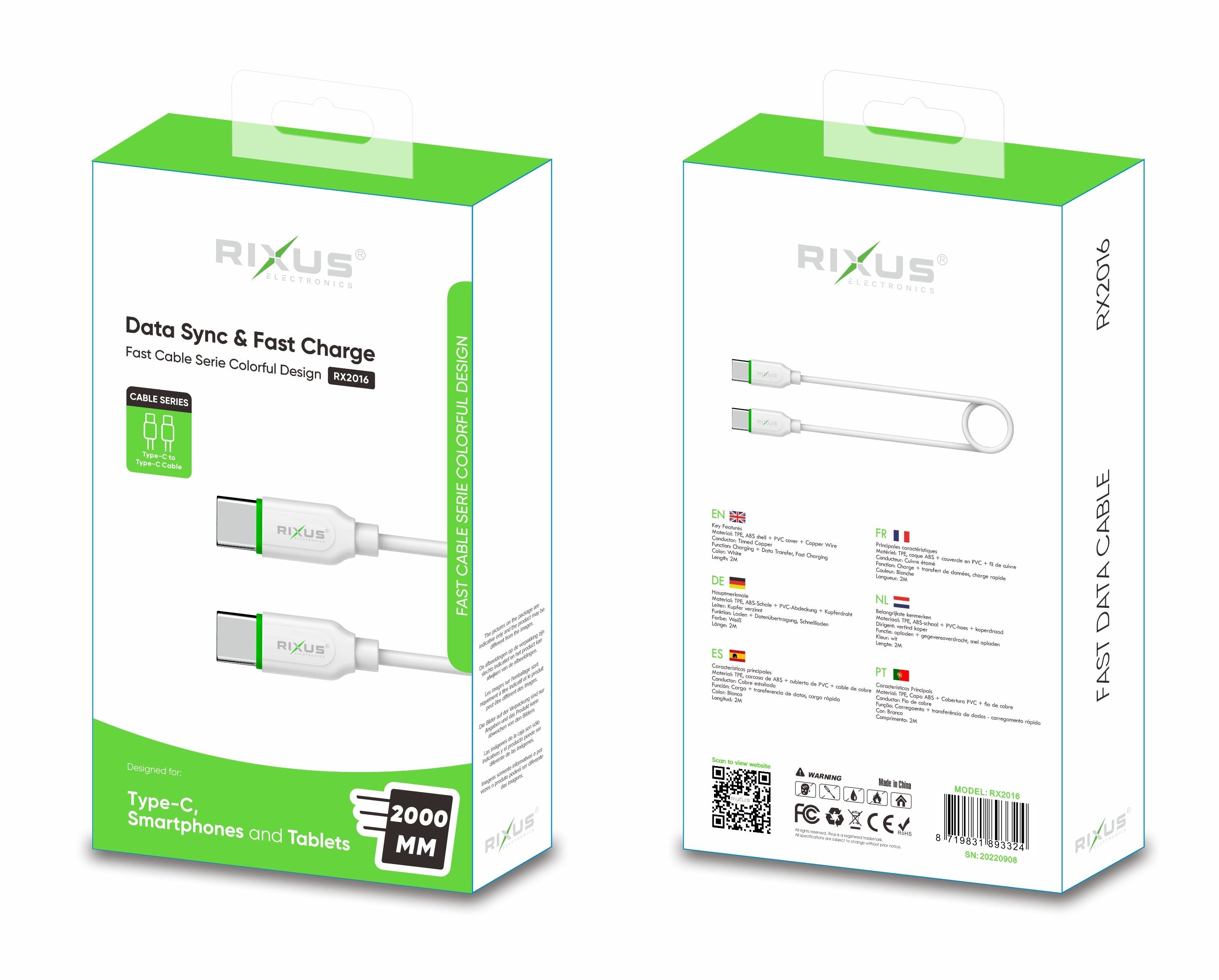 Rixus RX2016 Data Sync And Fast Charge Cable Type-C to Type-C