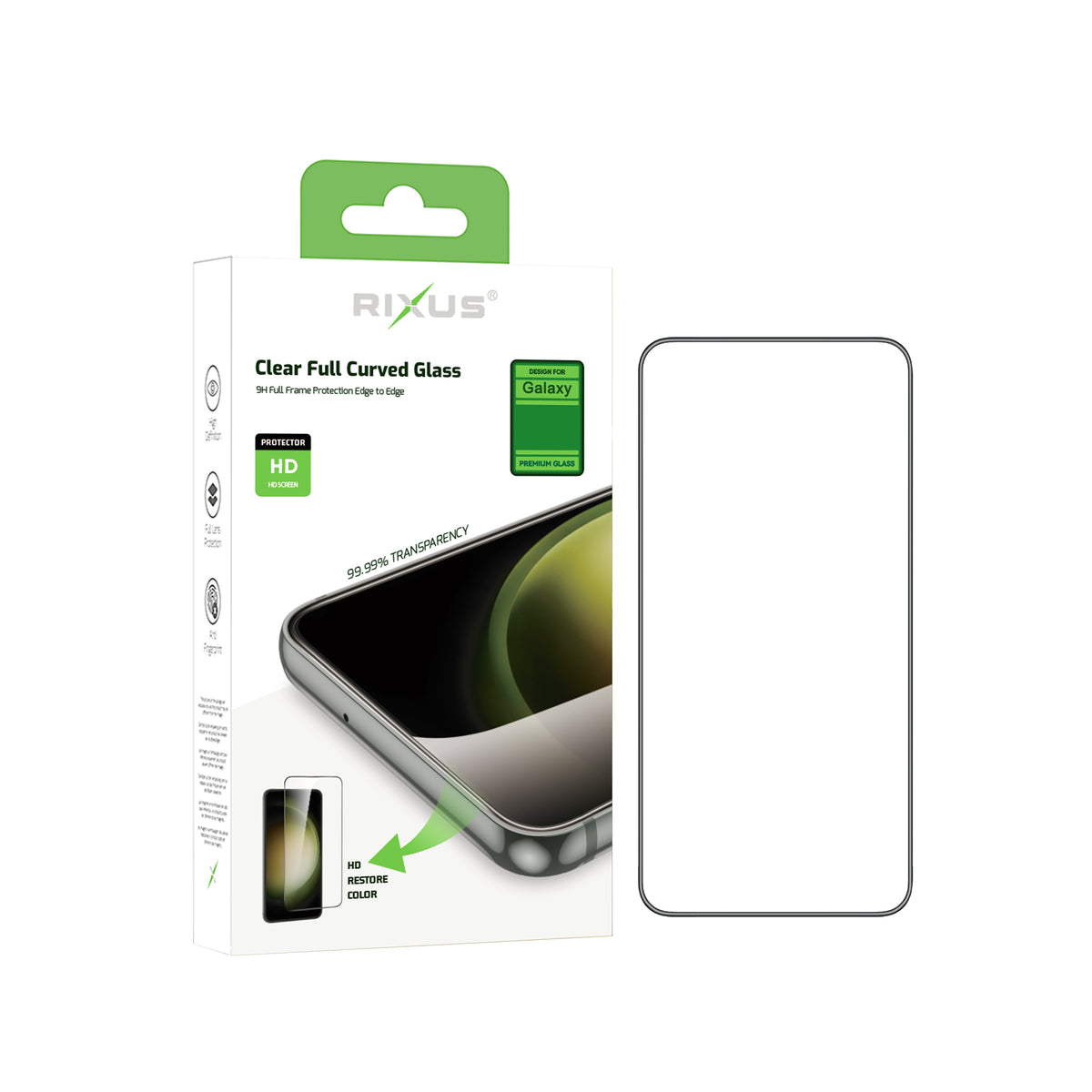 Rixus HD Full Curved Edge Displayschutzfolie aus gehärtetem Glas für Samsung Galaxy A35, A55