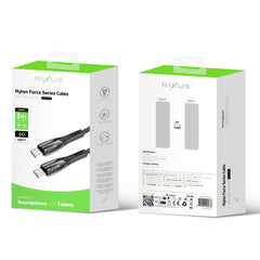 Rixus RXUC38C Schnellladekabel USB-C auf USB-C Geflochtenes Nylon
