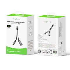Rixus RXMU72 USB-C auf USB-C und 3,5 mm Klinke Splitter 15 cm