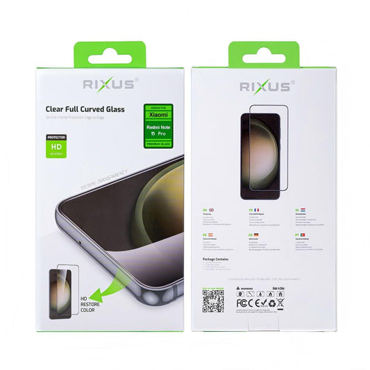 Rixus Clear HD Full Curved Edge Tempered Glass For Xiaomi Redmi Note 15 Pro