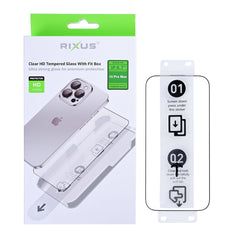 Rixus Klare HD Panzerglasfolie mit passgenauer Verpackung für Apple iPhone 15 Pro Max