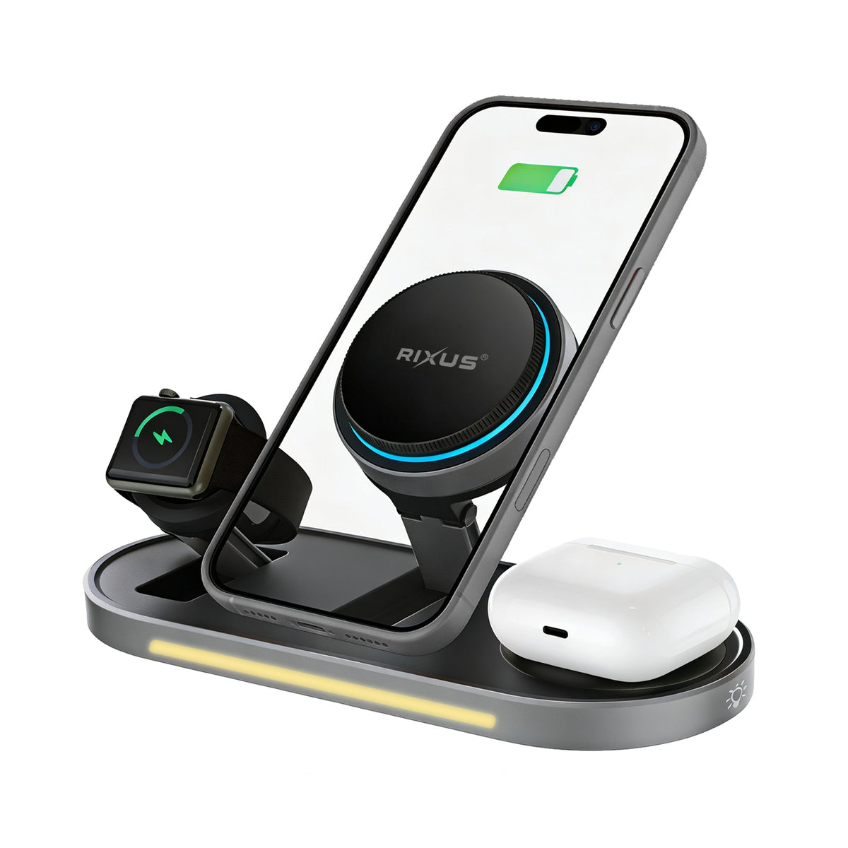 Rixus RXWC16 3-in-1 Eiskühlung kabelloses Ladegerät, Ständer, 25 W, Schwarz