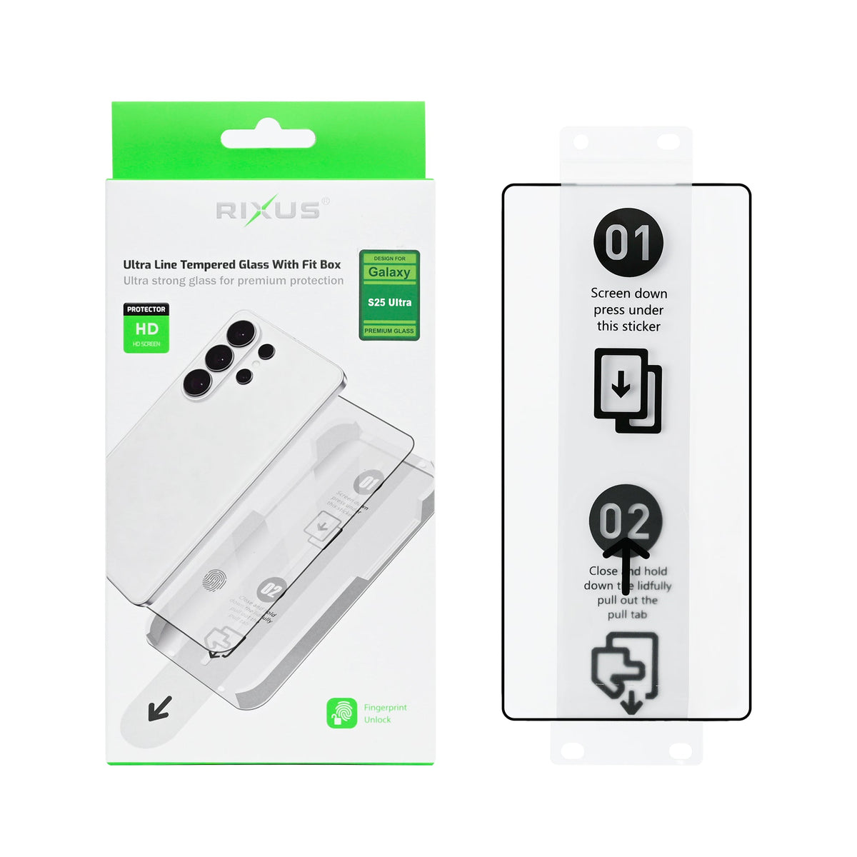 Rixus Ultra Line Gehärtetes Glas mit Passgenauer Box für Samsung Galaxy S25 Ultra