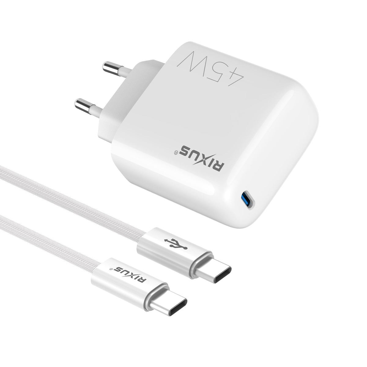 Rixus RXHC45C Schnellladegerät USB-C Kabel 1.8m 45W Weiß
