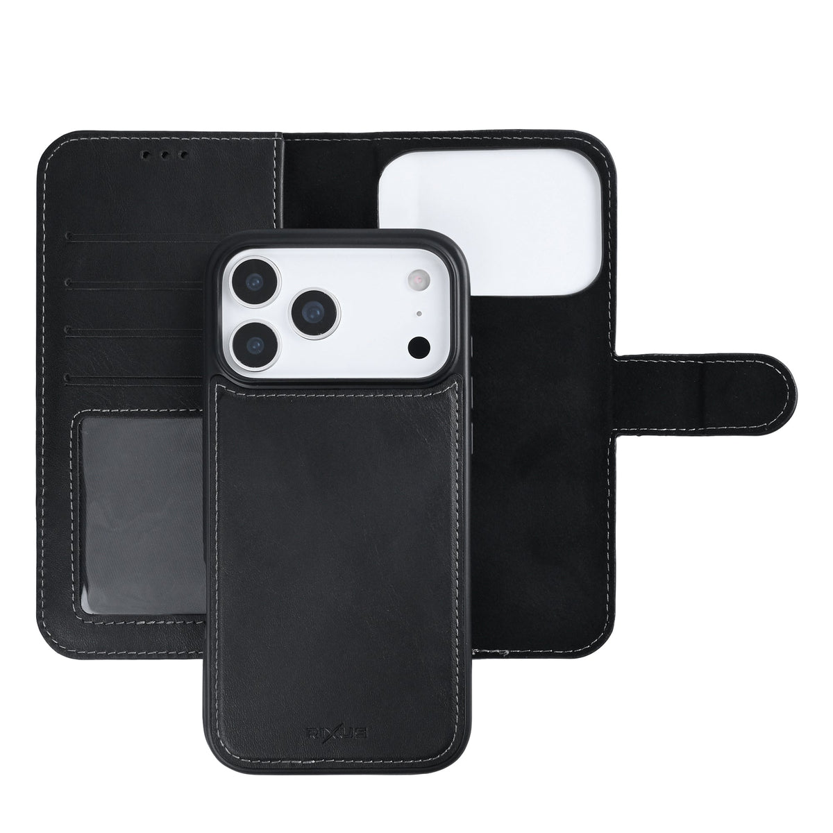 Rixus Duo Magnetsch detachable Geldbörse für Apple iPhone 17 Pro Max, 18 Pro Max Schwarz