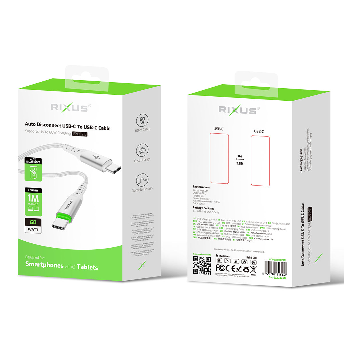 Rixus RXUC21C Auto Disconnect USB-C To USB-C Cable