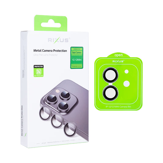 Rixus For iPhone 12, 12 Mini Metal Shield Camera Tempered Glass