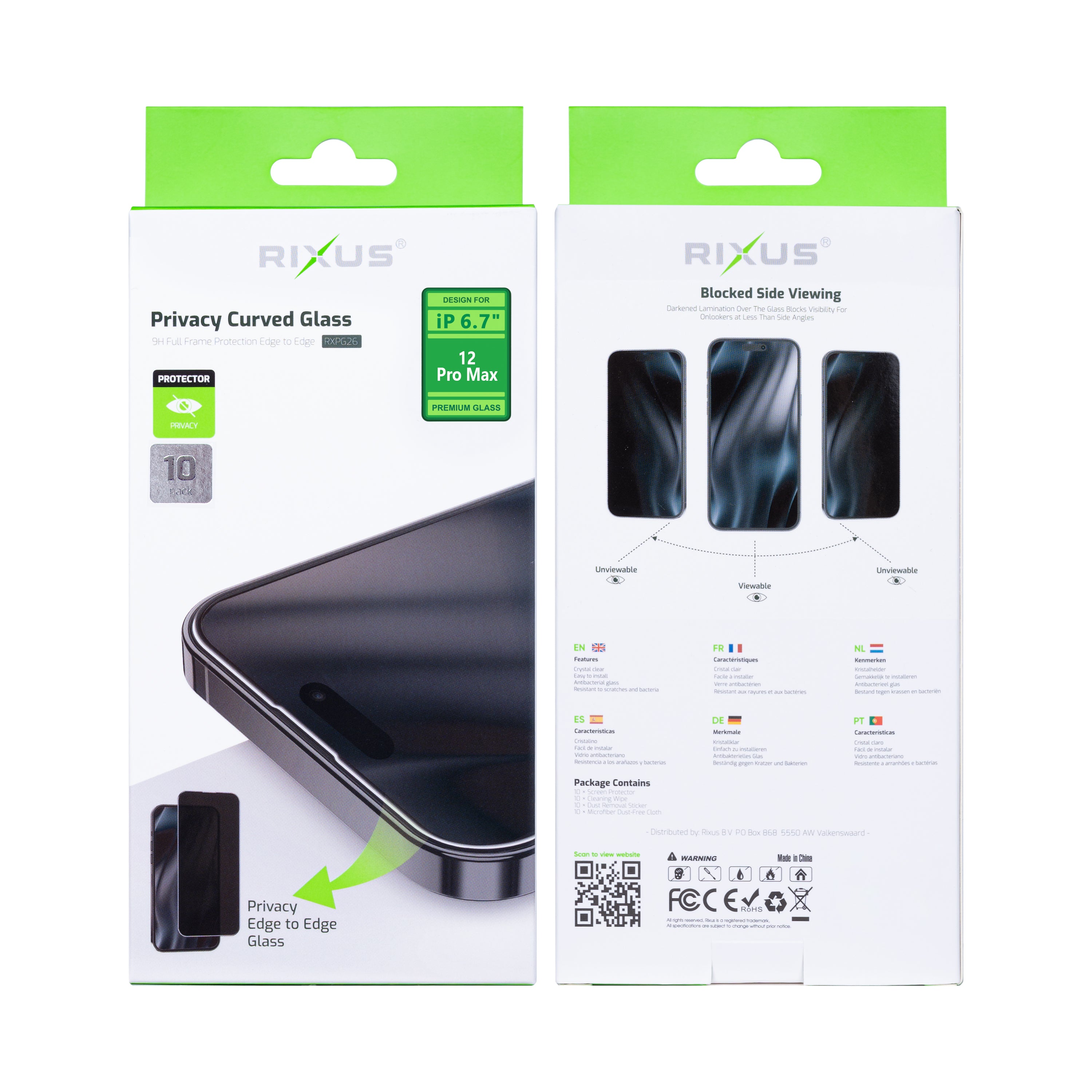 Rixus Privacy Full Curved Edge Tempe Glass For iPhone 12 Pro Max (10-Pack