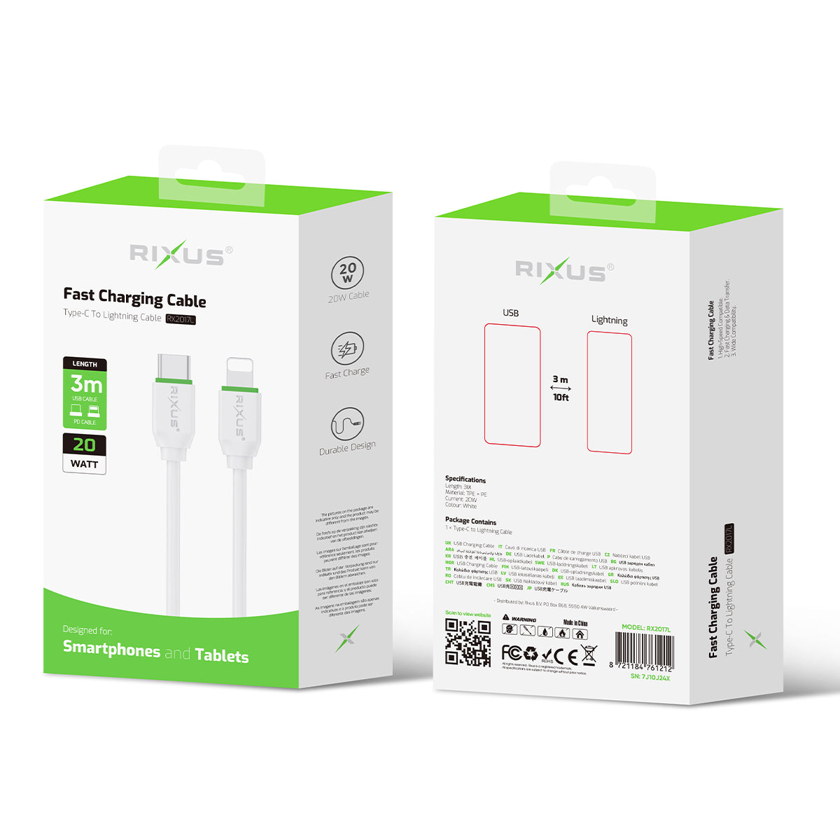 Rixus RX2017L Data Sync And Fast Charge Cable Type-C To Lightning