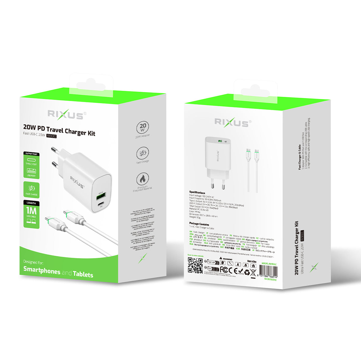 Rixus RX90CC Adapter With USB-C To USB-C Cable