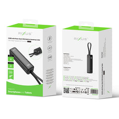 Rixus RXPB03B Powerbank mit Digitalanzeige und integriertem USB-C-Kabel
