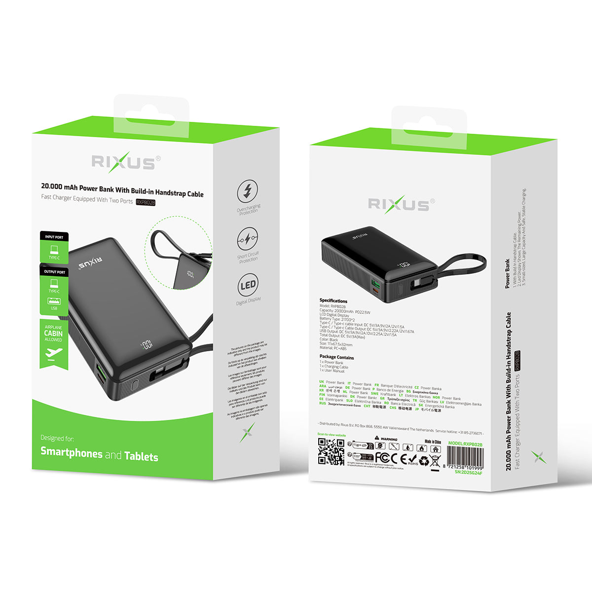 Rixus RXPB02B Digital Display Powerbank With USB-C Cable Built-in