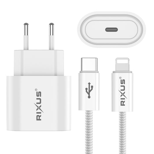 Rixus RXHC20L Fast Charger USB-C To Lightning Cable