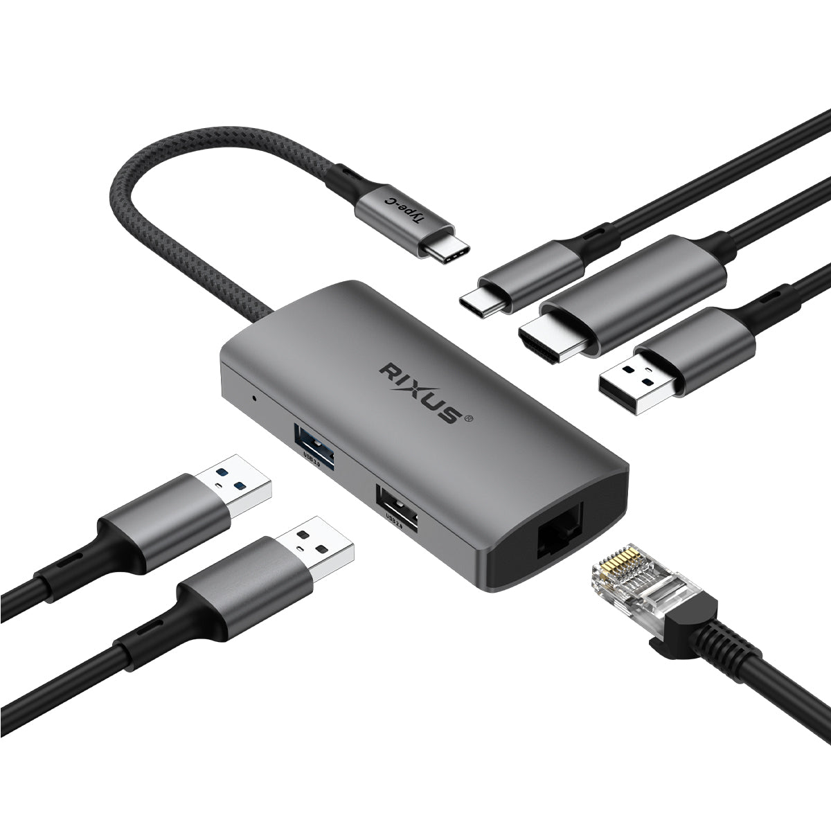 Rixus RXHU07 USB-C auf Ethernet HDMI Adapter mit Dockingstation
