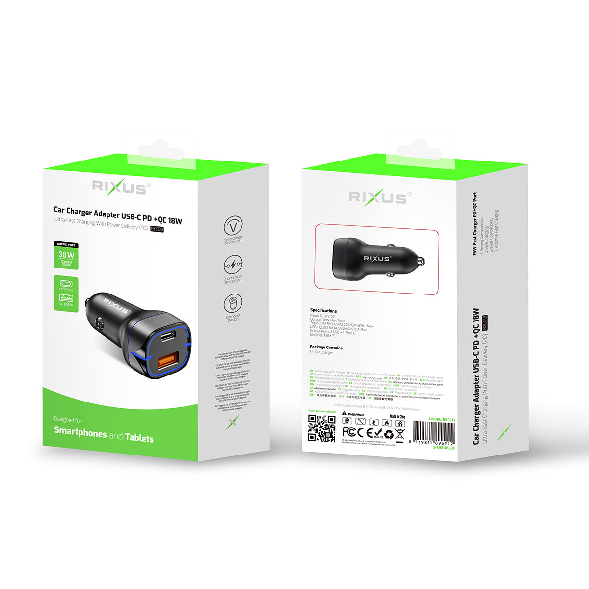 Rixus RXCC13 USB-C PD+QC3.0 Car Charger