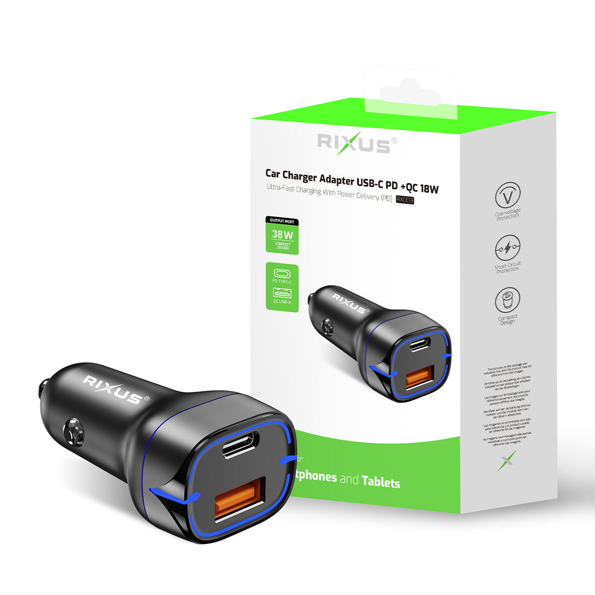 Rixus RXCC13 USB-C PD+QC3.0 Car Charger
